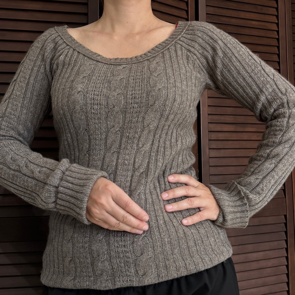 Vintage RUEHL No.925 Brown Gray Cable-Knit Pullover Sweater Women’s Cotton Blend